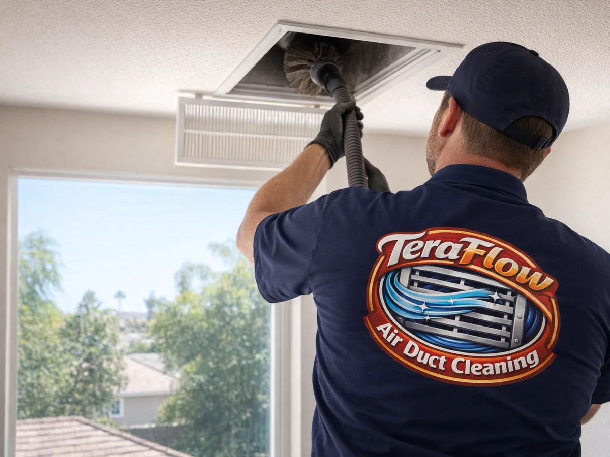 air duct cleaning technician on the job in Camarillo, CA